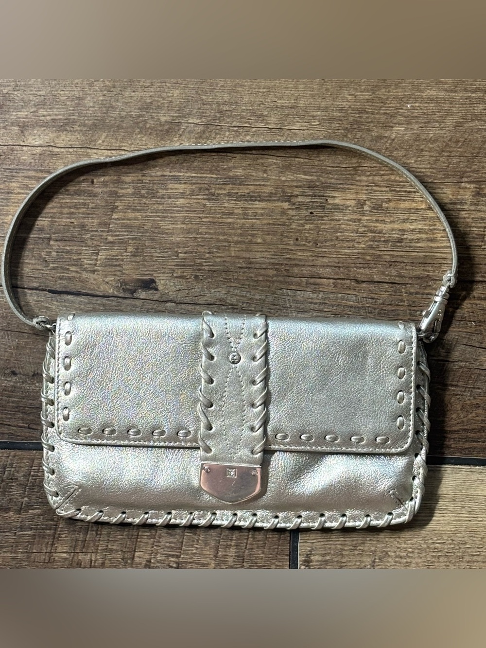 Michael Kors Vintage Metallic Palm Beach Leather Wristlet